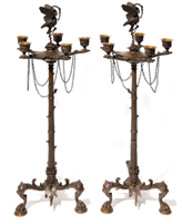 Pair of Bronze Candelabras with Storks