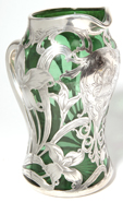Silver Overlay Art Glass Pitcher