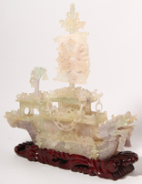 Chinese Carved Jade Dragon Ship