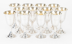 Twelve Sterling Silver Wine Goblets by International