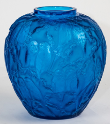 R. Lalique Electric Blue Glass "Perruches" Vase