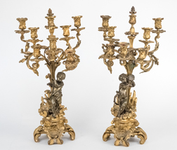 Pair Rococo Bronze Candelabras