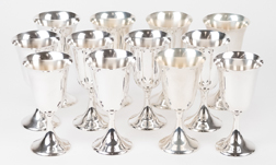 Twelve Sterling Silver Wine Goblets by Fisher