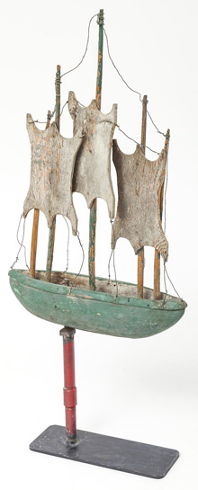 Early Wooden Folk Art Weathervane of Ship