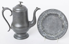 Homan Pewter Coffee Pot & English Plate