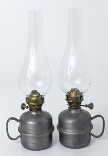 Pair Pewter Oil Lamps