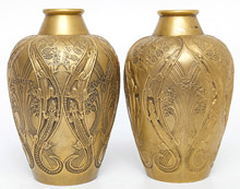 Rare Pair Lalique "Leizards et Bluets" Vases