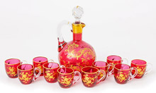 Victorian Cranberry Art Glass Cruet & Cups