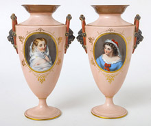 Pair Old Paris Porcelain Portrait Vases