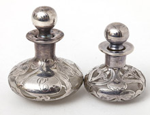 Two Silver Overlay Perfume Bottles