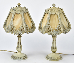 Pair Slag Glass Boudoir Lamps