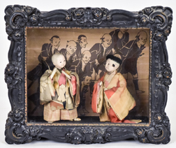 Japanese Dolls in Shadow Box Frame