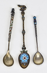 Three Continental Enameled Silver Spoons