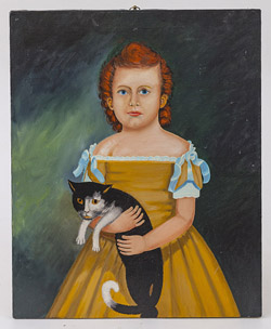 Contemporary Folk Art Painting of Girl With Cat