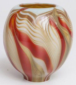 Tiffany Red Pulled Feather Art Glass Flower Form Vase Top
