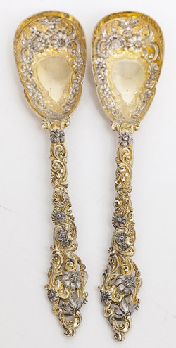 Two Ornate English Sterling Silver Serving Spoons
