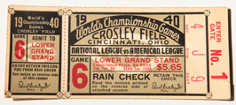 1940 World Series Crosley Field Ticket Stub