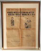 1938 Vander Meer Second No-Hitter Newspaper