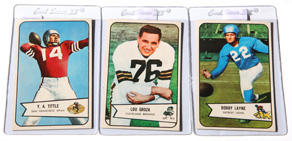 1954 Bowman Lou Groza, Y.A. Tittle, Bobby Lane Cards