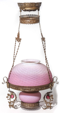 Victorian Peachblown Satin Glass Hanging Lamp