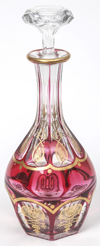 Cranberry Cut to Clear Bohemian Decanter