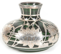 Sterling Silver Overlay Green Vase