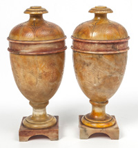Pair of Alabaster Engraved Urns
