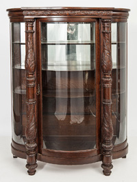 Ornate Oak Curved Glass China Cabinet