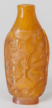 Carved Chinese Amber Snuff Bottle
