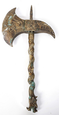 Ornamental Tibetan Bronze Dragon Axe