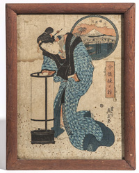 Japanese Woodblock Geisha with Lantern