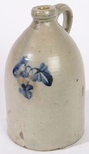 BLUE FLORAL DECORATED STONEWARE JUG