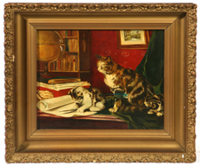 OIL PAINTING ON CANVAS OF THREE CATS