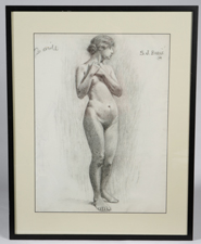 S.J. BARILE 1914 DRAWING OF NUDE LADY