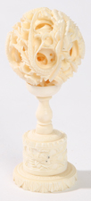 CHINESE CARVED IVORY MYSTERY BALL & STAND