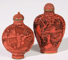 TWO CHINESE CINNABAR SNUFF BOTTLES