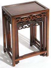 CHINESE CARVED TEAK NEST OF TABLES