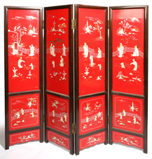 OUTSTANDING CHINESE IVORY M.O.P. & LACQUERED SCREEN