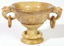 CHINESE CARVED HARDSTONE CUP ON STAND