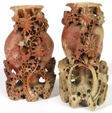 PR. CHINESE CARVED SOAPSTONE URNS