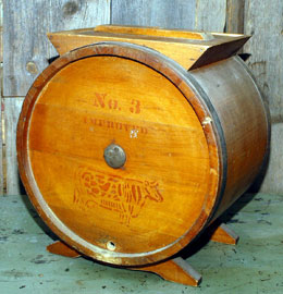 WOODEN BUTTER CHURN WITH COW