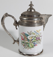 EARLY ENAMEL WARE AND PEWTER COFFEE POT