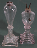 TWO EARLY GLASS WHALE OIL LAMPS