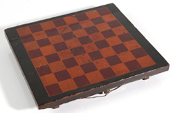 UNUSUAL EARLY PAINTED GAME BOARD W/DRAWER
