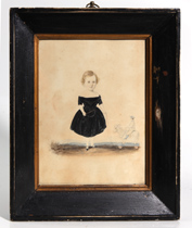 EARLY WATERCOLOR OF CHILD WITH PULL TOY