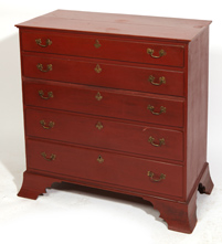 18TH CENTURY N.E. CHEST W/OLD RED PAINT