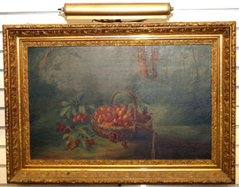 Still Life Oil Painting of Basket of Cherries