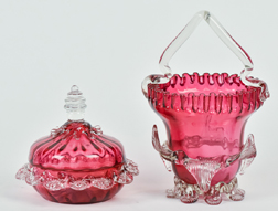 Two Pieces Victorian Cranberry Art Glass