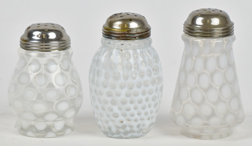 Three Victorian Art Glass Sugar Shakers
