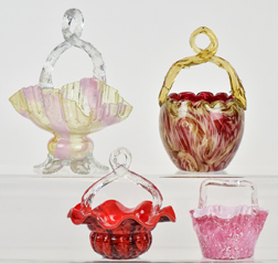 Four Victorian Art Glass Baskets